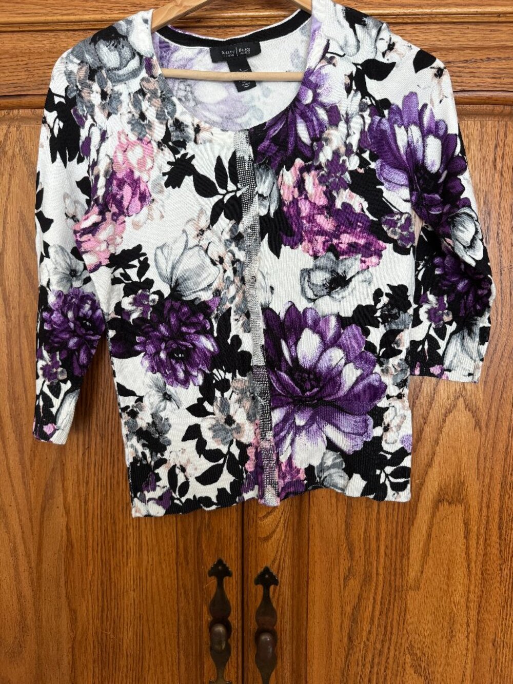 White House Black Market Purple Floral Cardigan Sweater